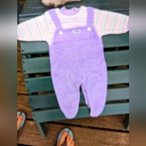 Vintage Jog Togs Stretch Terry LS One PiecevLavender Romper Sz SM  11-14 lbs
